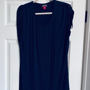 NWOT Vince Camuto navy cotton dress size large. Tie shoulder design.